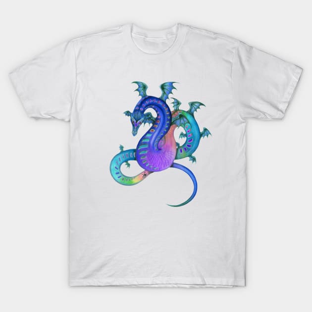 Fabulous Rainbow Dragon in Royal Blue, Teal, and Purple T-Shirt by Sandra Staple